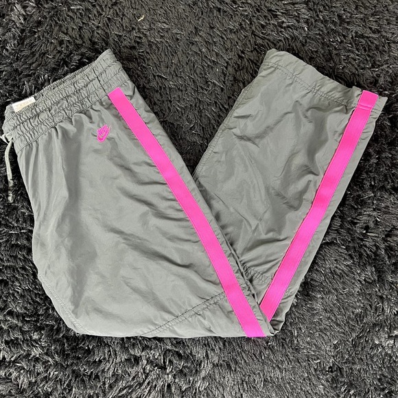 nike track pants dark gray with pink stripe size large - Picture 1 of 5